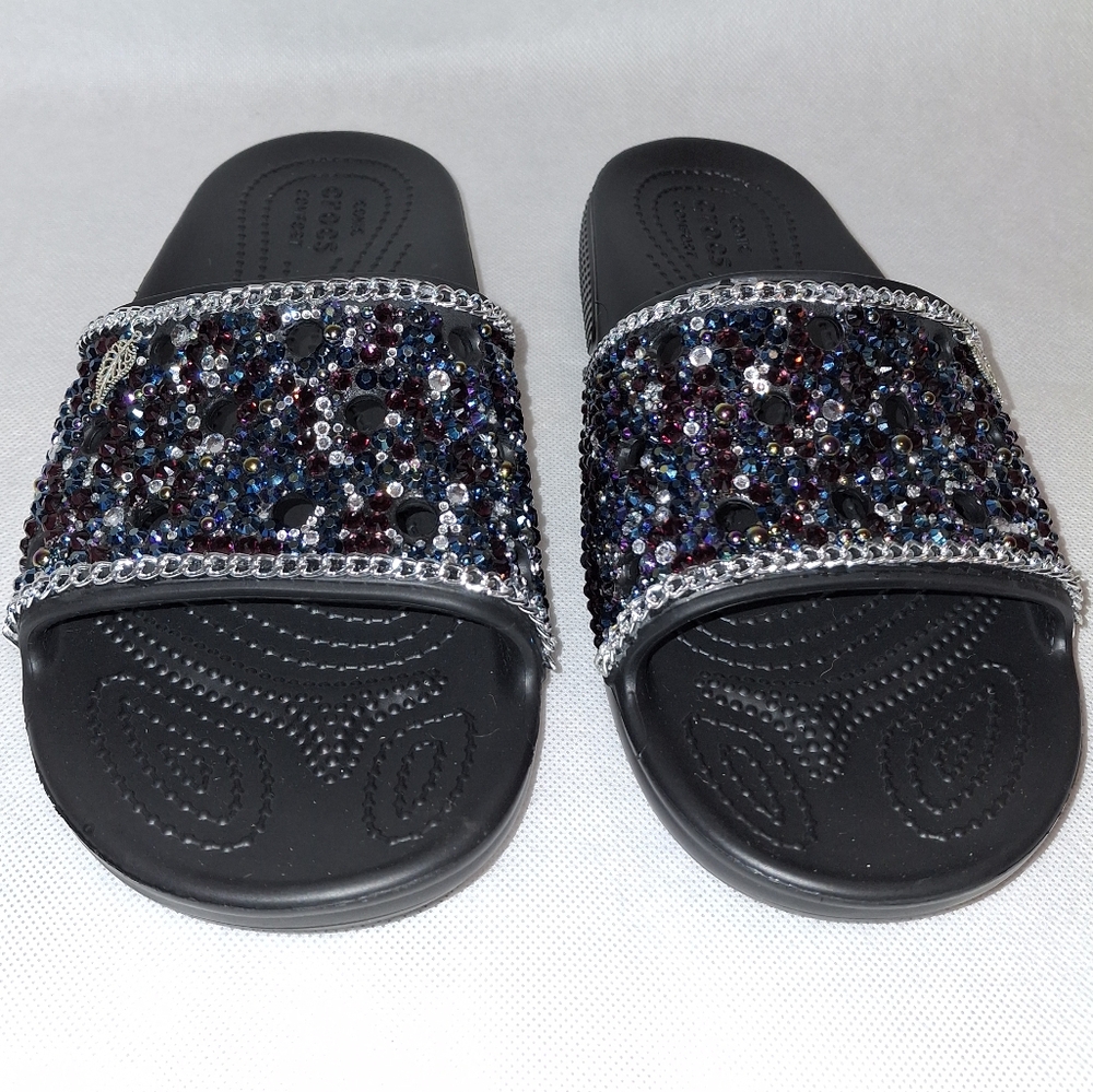 CROCS Black and Silver Beaded Mules